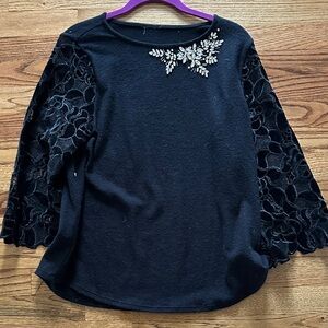 Elegant Black Lace Sleeve Top